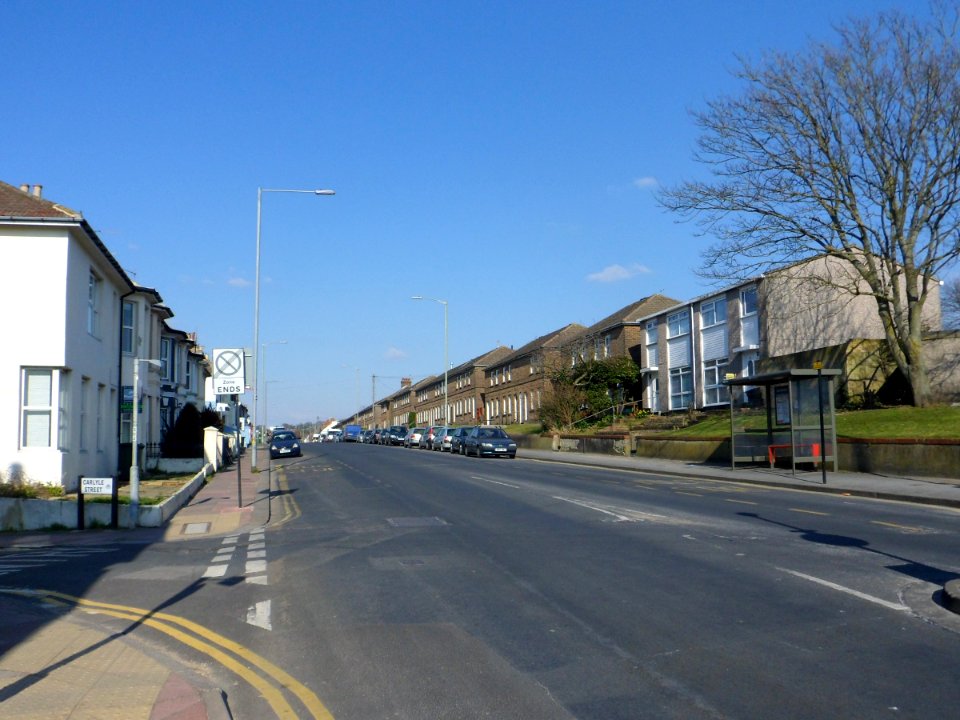Northeastward view along Queens Park Road (at Carlyle Street junction), Brighton (April 2013)