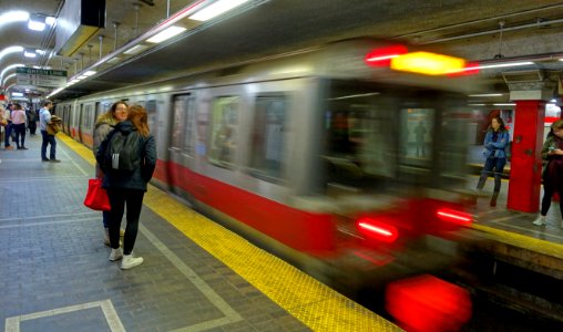 Northbound Red Line train at Park Street station, February 2018 photo