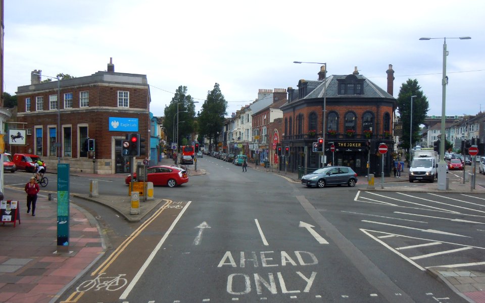 Northward view of Preston Circus, Brighton (July 2017)