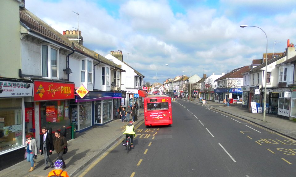 Northward view along Lewes Road, Brighton from near Elm Grove junction (March 2013)