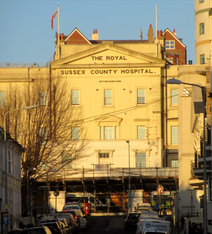Northward view towards Royal Sussex County Hospital along Paston Place, Brighton (December 2016) (1)