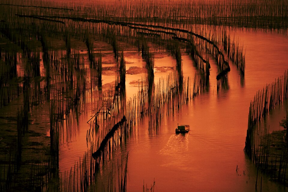 Fishing boats sunset s bay