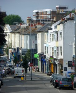 Northward view along Dyke Road, West Hill, Brighton (July 2014) (1)