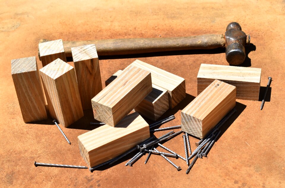 Pine carpentry work nails hammer