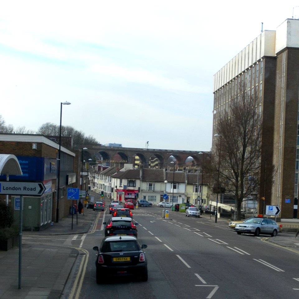 Northward view along New England Street near Cross Street-Elder Place junction, New England Quarter, Brighton (April 2013)