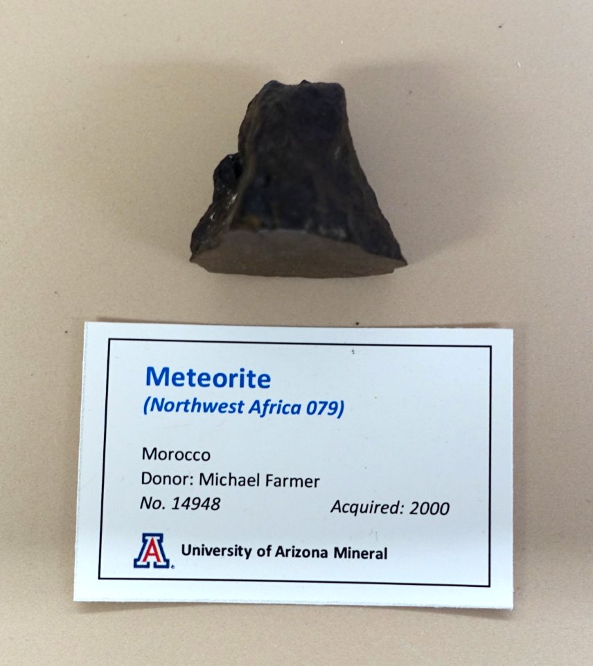 Northwest Africa 079 meteorite, Morocco - University of Arizona Mineral Museum - University of Arizona - Tucson, AZ - DSC08465