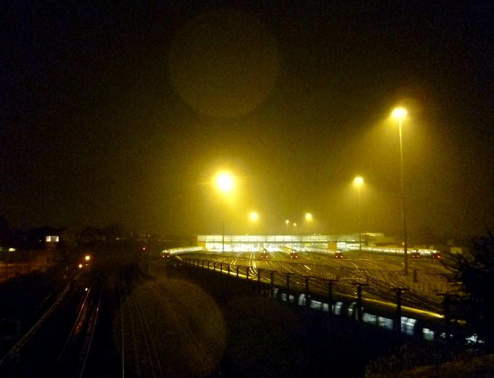 Northfields London Underground depot at night