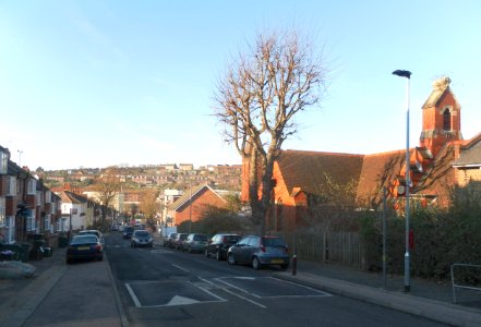 North-Northwestward view along Coombe Road, Brighton (December 2012)
