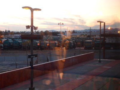 Northridge metrolink station from train at sundown