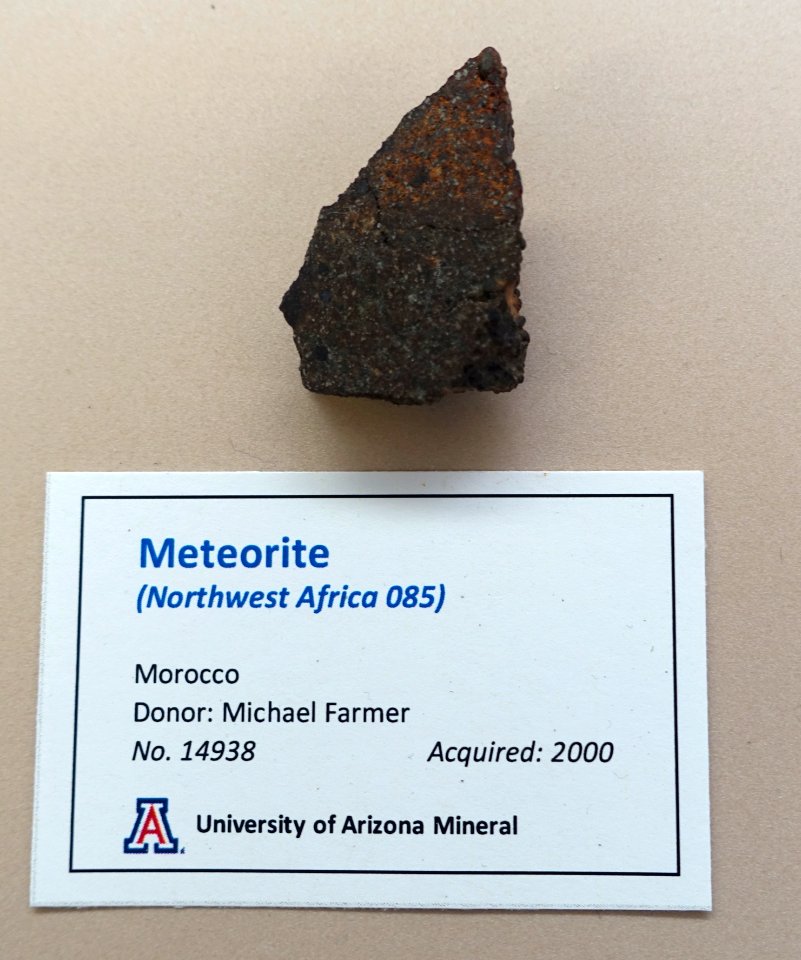 Northwest Africa 085 meteorite, Morocco - University of Arizona Mineral Museum - University of Arizona - Tucson, AZ - DSC08470