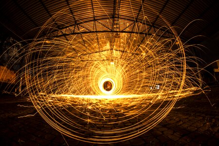Long-exposure sparks brown fire
