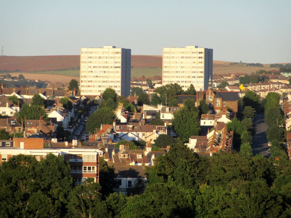 Nettleton Court and Dudeney Lodge from Highcroft Villas, Prestonville, Brighton (August 2016) (4)