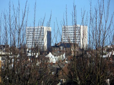 Nettleton Court and Dudeney Lodge from Dyke Road Drive, Brighton (December 2013)