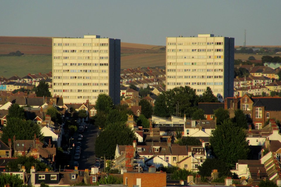 Nettleton Court and Dudeney Lodge from Highcroft Villas, Prestonville, Brighton (August 2016) (2)