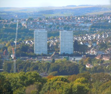 Nettleton Court and Dudeney Lodge from Race Hill, Brighton (September 2018)