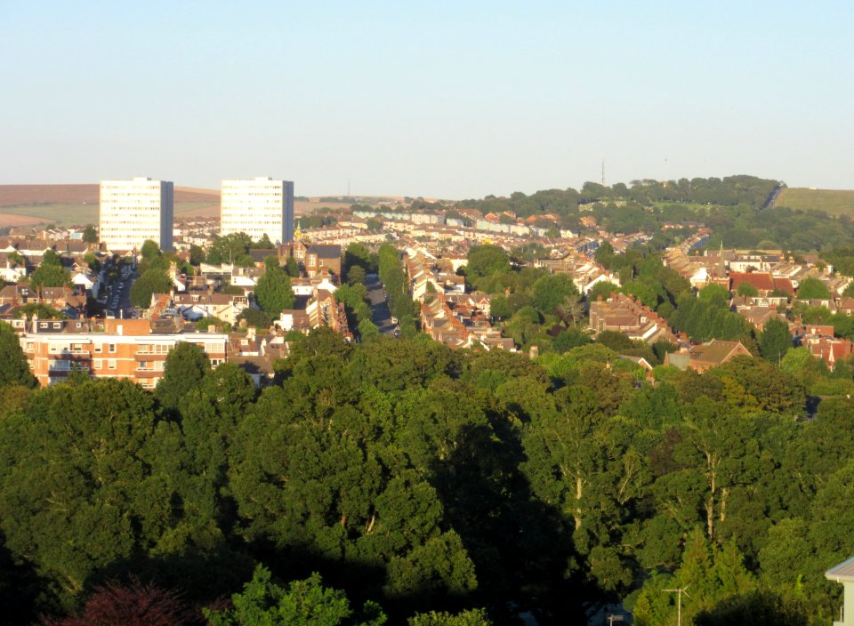Nettleton Court and Dudeney Lodge from Highcroft Villas, Prestonville, Brighton (August 2016) (6)