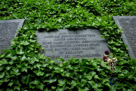 Neuer Annenfriedhof Dresden, Massengrab Luftangriff 1945 - Gedenktafel