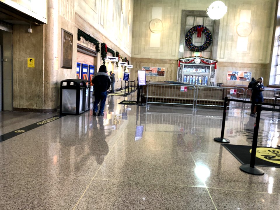 Newark Penn Station waiting room with view of ticket counters during COVID-19 lockdown
