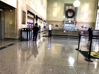Newark Penn Station waiting room with view of ticket counters during COVID-19 lockdown photo