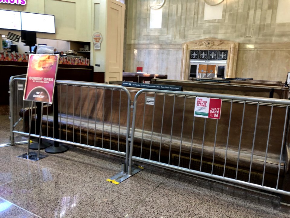 Newark Penn Station waiting room during COVID-19 lockdown 