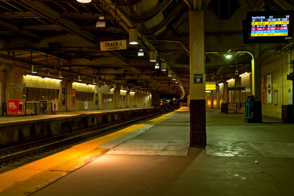 Newark Pennsylvania Station Track 1 at night