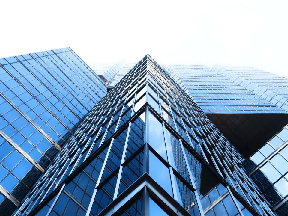 Skyscraper windows blue building photo