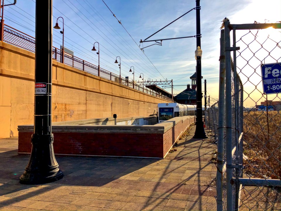 Newark Light Rail Broad Street end of line with NJ Transit Broad Street station in background