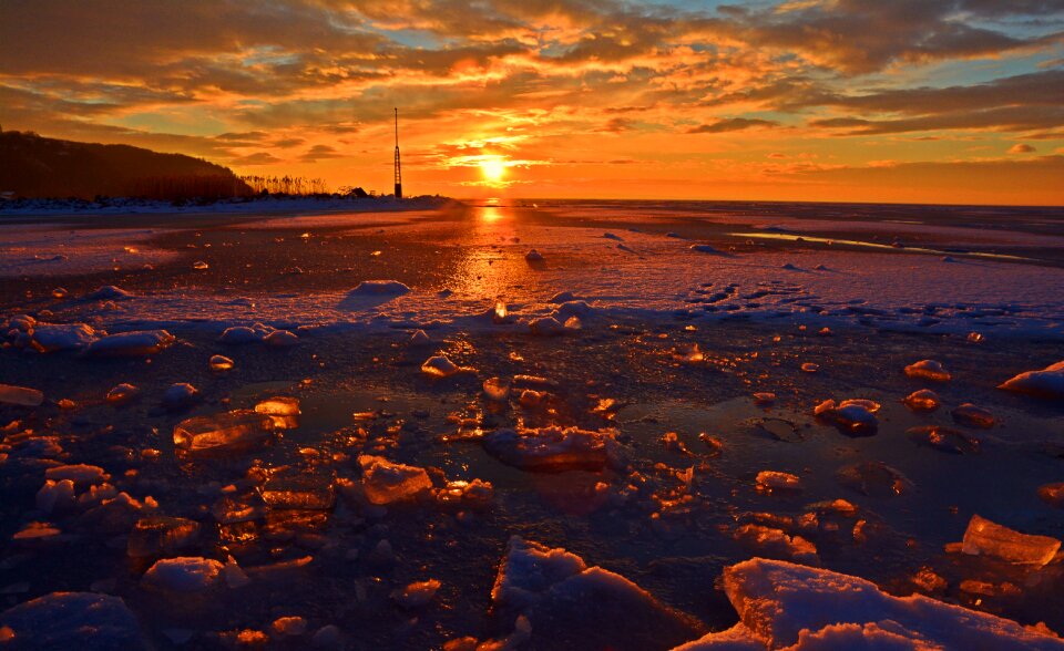 Snow ice sunset photo