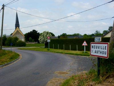 Neuville-sur-Authou (Eure, Fr) city limit sign