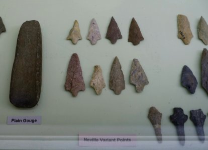 Neville Variant points and plain gouge - Middle Archaic collection - Robbins Museum - Middleborough, Massachusetts - DSC03793