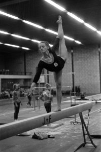 Nederlands turnster Ans van Gerwen in actie (Philips Sport Vereniging), Bestanddeelnr 925-6593