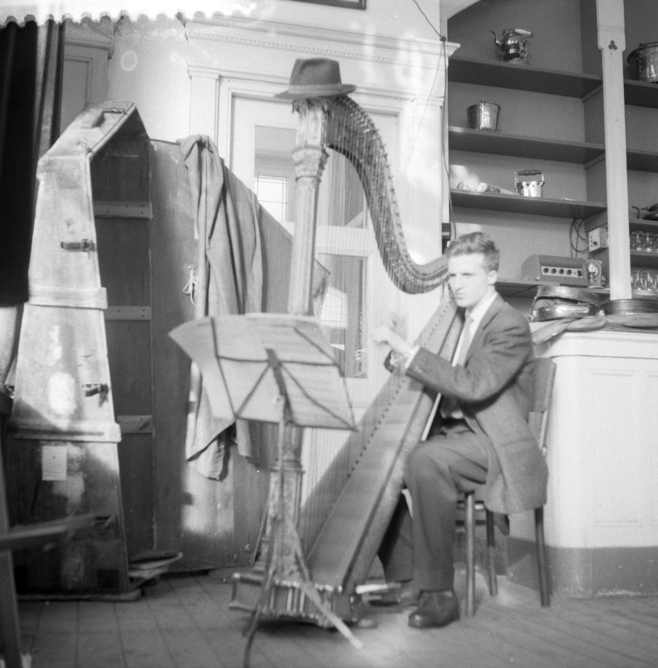 Nederlands studentenorkest repeteert ( harpist H Folmer ), Bestanddeelnr 910-0981