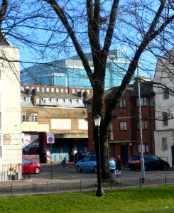 New American Express Building and former Municipal Market from Gloucester Place, Brighton (March 2013)