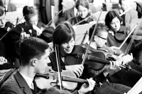 Nederlands Studenten Orkest aan het repeteren in het Ruine Kerkje te Bergen, ove, Bestanddeelnr 914-6839