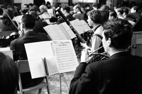 Nederlands Studenten Orkest aan het repeteren in het Ruine Kerkje te Bergen, ove, Bestanddeelnr 914-6843