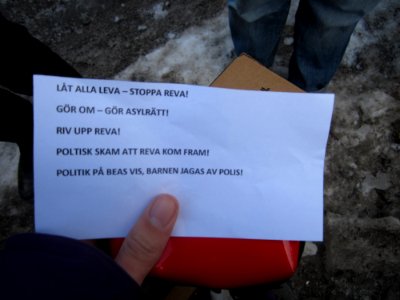Mottos at demonstration against Swedish migration policy in Stockholm