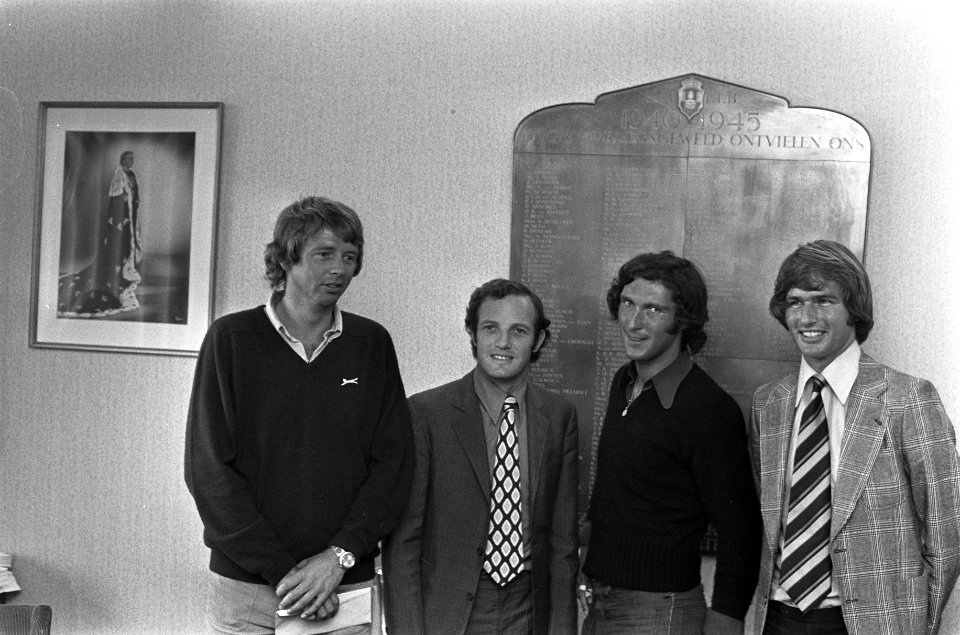 Nederlandse tennisploeg voor Davis-Cup, v.l.n.r. Fleury, Okker, Hordijk en Hemme, Bestanddeelnr 926-4026