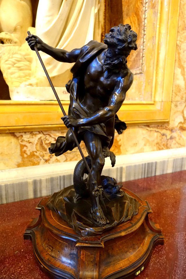 Neptune and Dolphin, by Gian Lorenzo Bernini workshop, c. 1622, bronze - Galleria Borghese - Rome, Italy - DSC04720