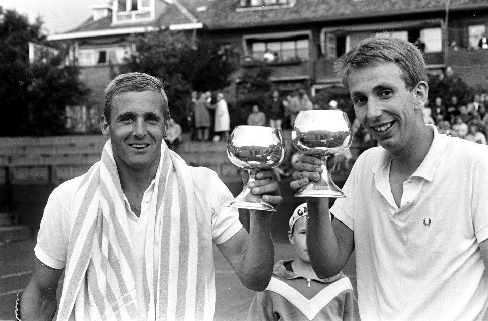 Nederlandse Tenniskampioenschappen Scheveningen. Heren dubbel Jan Hajer (links) , Bestanddeelnr 920-5927