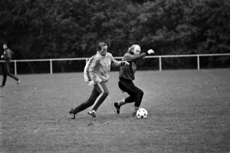 Neeskens (links) en Ruud Geels met de bal, Bestanddeelnr 931-7371