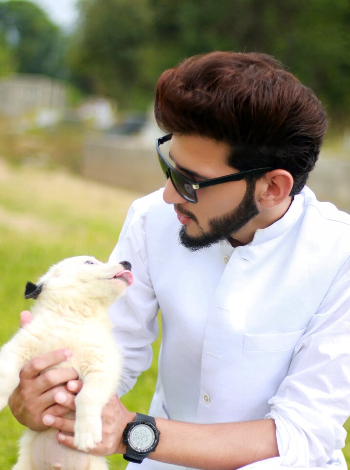 Holding puppy cute happy