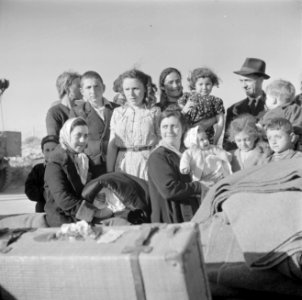Nieuw aangekomen emigranten (oliem) waaronder kinderen in het doorgangskamp St. , Bestanddeelnr 255-1166