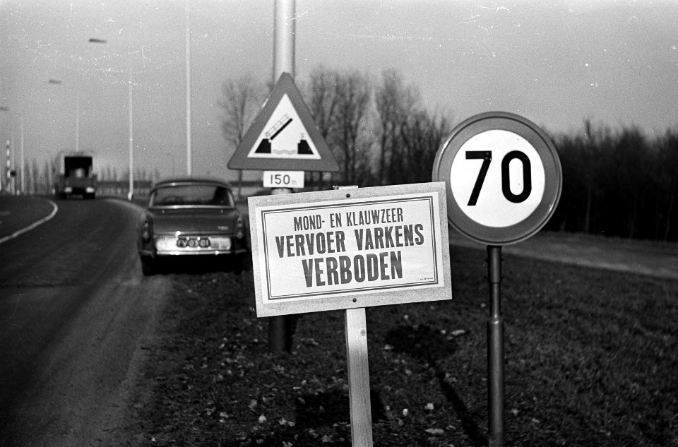 Nieuw verbodbord wegens mond en klauwzeer bij Ringvaart Schiphol, Bestanddeelnr 918-7176