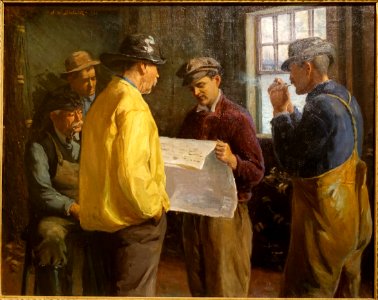 News from the Fleet, by Augustus W. Buhler, c. 1918, oil on canvas - Cape Ann Museum - Gloucester, MA - DSC01406