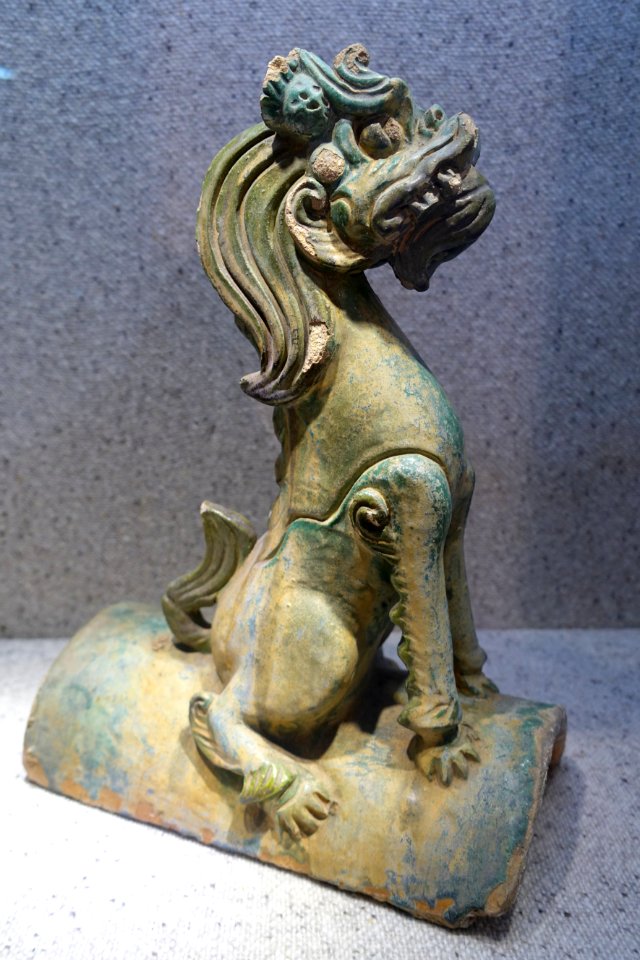 Nghe figurine on ridge tile, Le-Mac dynasty, 15th-16th century AD, green glazed ceramic - National Museum of Vietnamese History - Hanoi, Vietnam - DSC05463