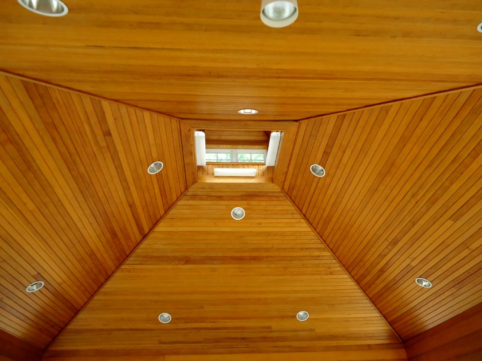 New Providence NJ looking up at ceiling structure of Augustine Pavilion