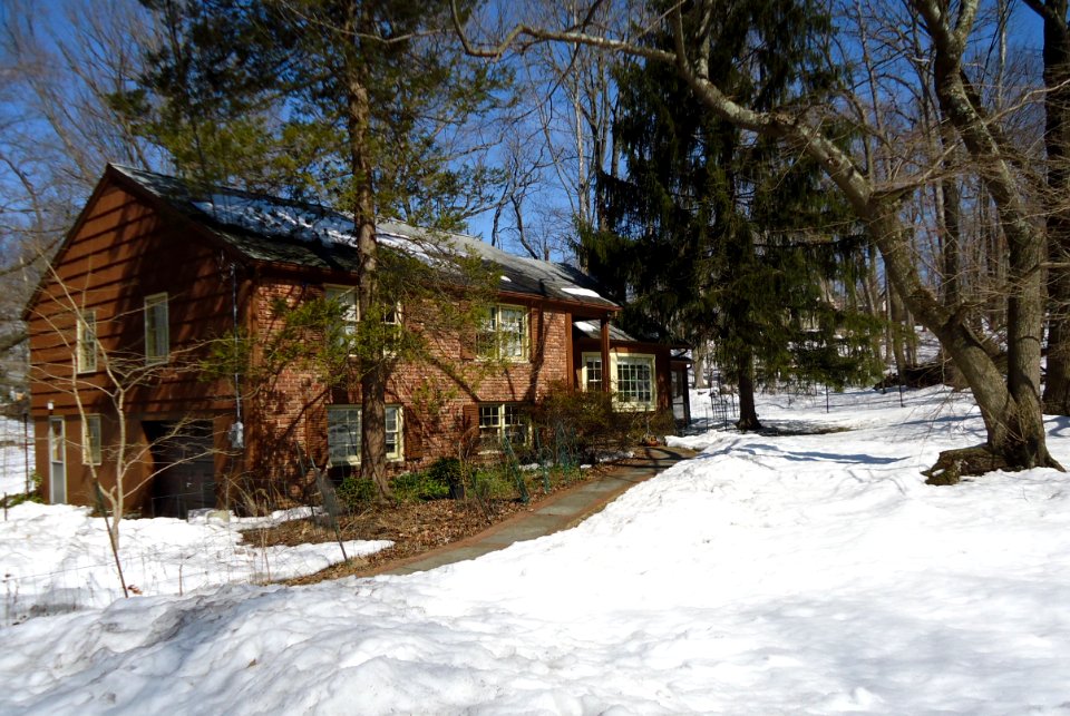 New Providence NJ house in wintertime with snow and trees