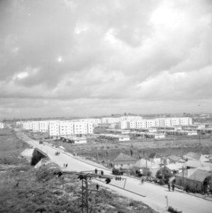 Nieuwbouwwijk bij Tel Aviv met een verkeersweg in aanleg, met viaduct en op de …, Bestanddeelnr 255-1265