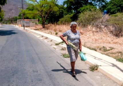 Old woman walking in San Juan Bautista
