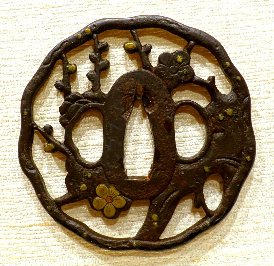 Old Plum Tree, tsuba, Japan, iron, brass - Peabody Essex Museum - DSC07459